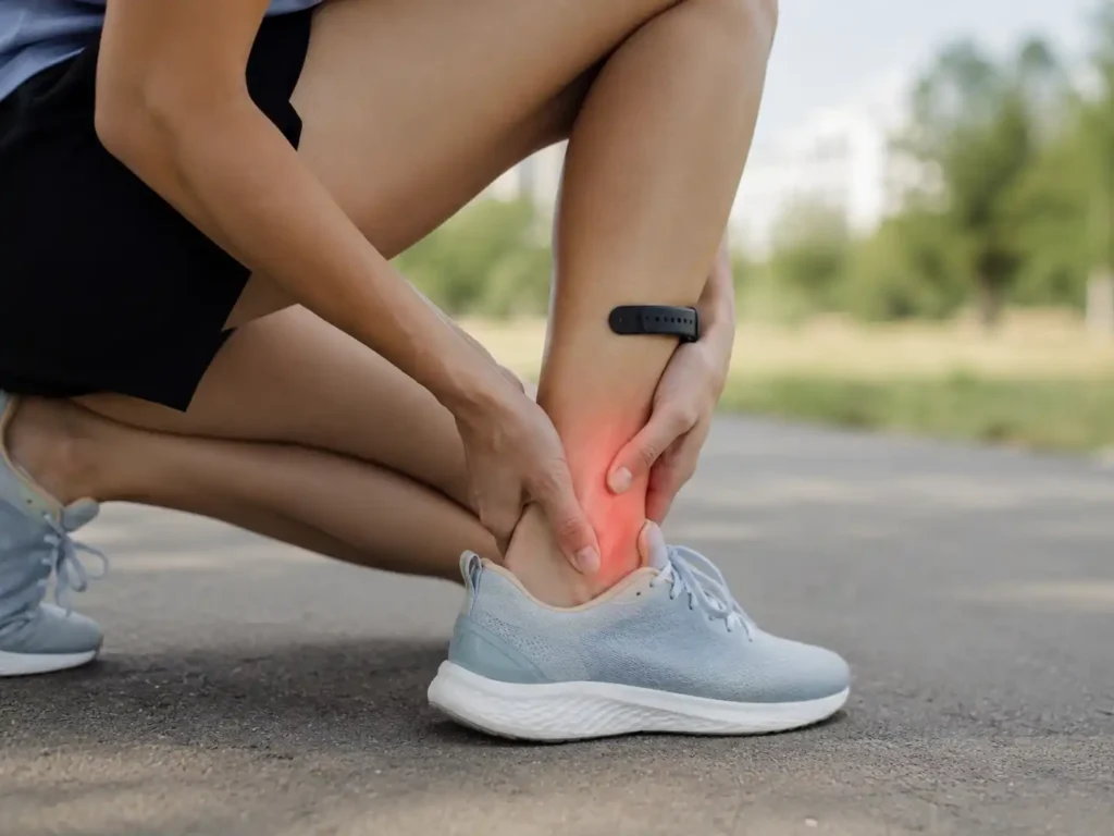Runner holding the back of an aching heel