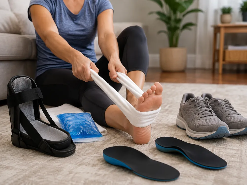 Foot rehab tools with brace ice and insoles