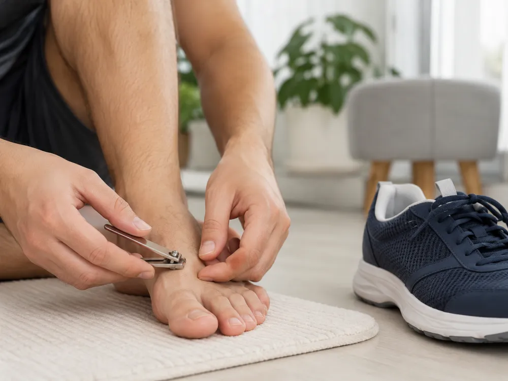 Person trimming toenails carefully to prevent ingrowth